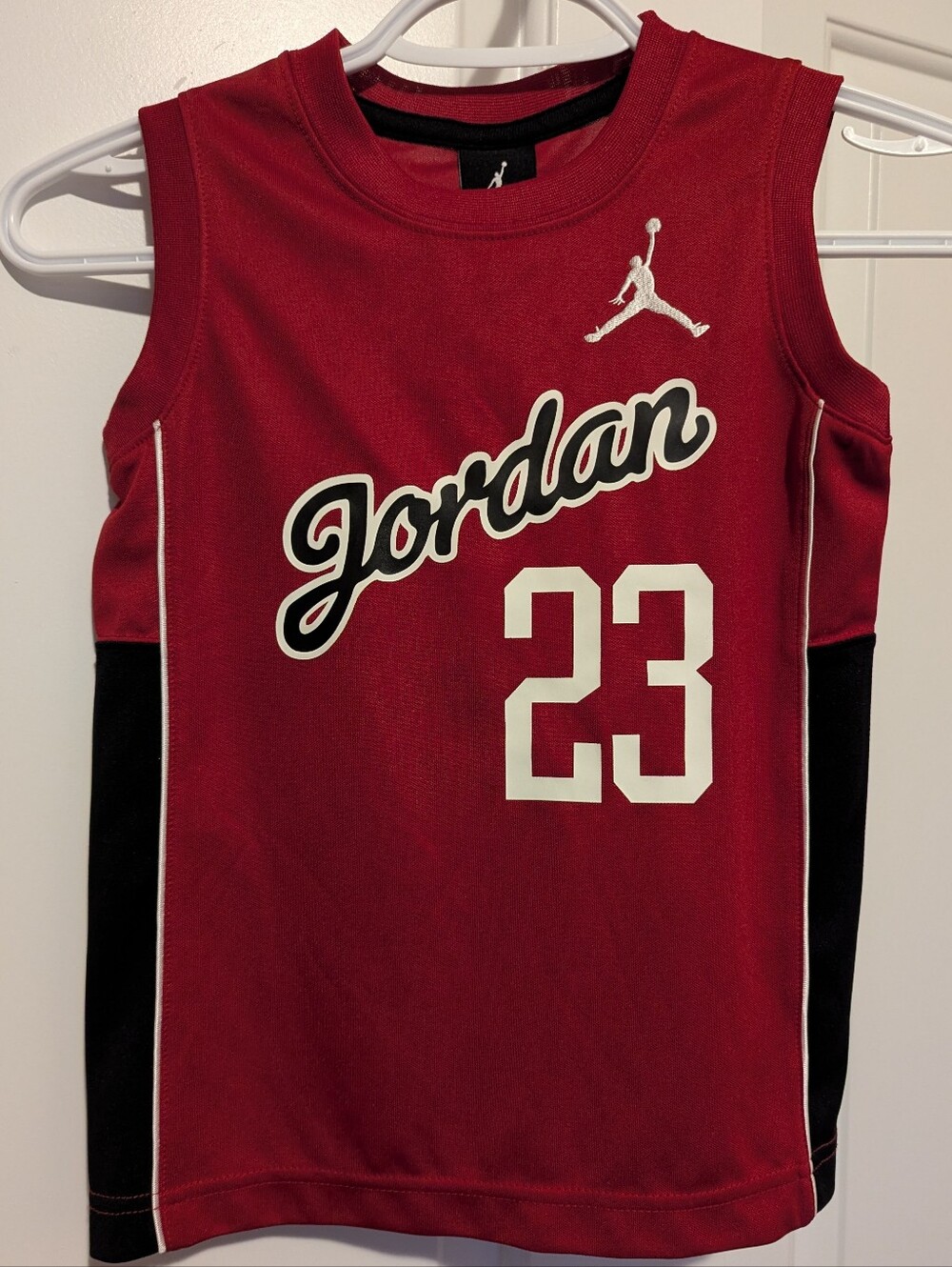Jordan Red and Black Boys' Basketball Jersey with White 23